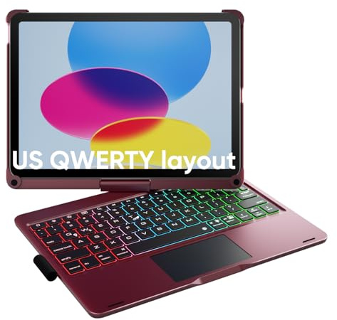 doqo iPad A16 11. & 10. Generation Tastatur Hülle mit Trackpad,360°drehbar | Laptop-ähnliches Tippgefühl,Beleuchtung,für iPad 11 (A16 2025)/10 Gen 2022 mit Stifthalter