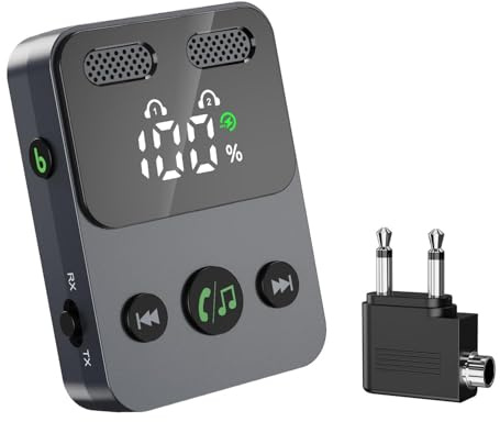 ORIA Bluetooth 5.3 Transmitter Receiver, Portable Wireless Bluetooth Adapter, Dual Pairing, 18H Long Playtime, Mic for Calls, AUX Audio Adapter for TV, Headphones, Car, Airplane