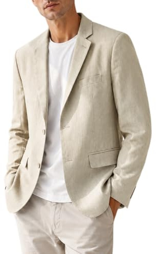 LIUYUYOUGO Blazer Uomo Casual Blazer da Uomo 100% Lino Elegante E Casual Giacca in Puro Lino con Due Bottoni vestibilità Sartoriale Giacca Sportiva con Tasche Giacca Leggera Foderata Adatta per Lav