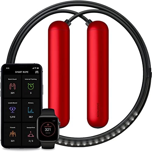 Tangram Factory Smart Rope - LED Jumping Rope - 23 LEDs Embedded in the Rope Show Your Training Data in Midair (Red, Medium)