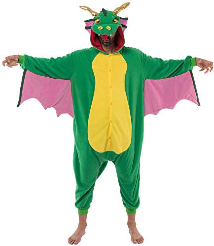 Spooktacular Creations Pijama unisex de felpa para adultos, disfraz de dragón de una pieza con sombrero y alas rosas para fiestas de disfraces, juegos de rol, fiestas temáticas, disfraz de Halloween