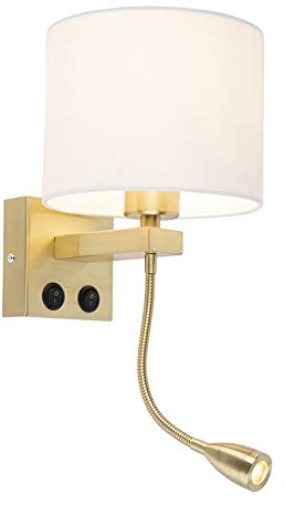 Qazqa - Art Deco Moderne Wandleuchte Brescia Gold I Messing mit weißem Lampenschirm 18I18I14 I Wohnzimmer I Schlafzimmer - Stahl Rund - I E27