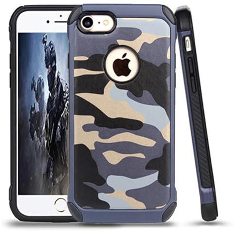 leobray for iPhone 7/8case,Heavy Duty Protective Bumper Shockproof Armor Ultra Hybrid Rugged Camouflage Case for iPhone 7/8-Blue