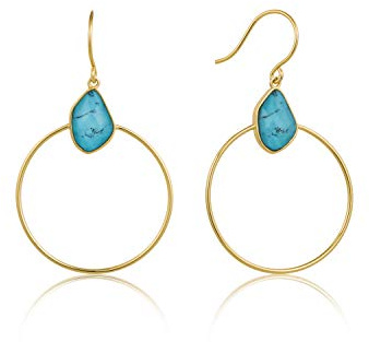 ANIA HAIE Damen Ohrringe MINERAL GLOW Turquoise Front Hoop aus 925 Sterling Silber 14k vergoldet, besetzt mit einem Türkis, Durchmesser: 5 cm, inkl. Geschenkverpackung