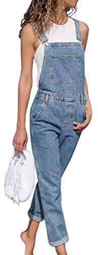 Onsoyours Combinaison Femme Salopette en Jeans Denim Boyfriend Slim Jumpsuit Pantalon Floral Casual Grand Taille pour Printemps Automne B BleuClair X-Large