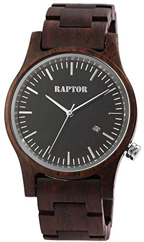 Raptor Unisex-Holzuhr Edelstahl Faltschließe Natur Analog Quarz RA20322 (Leadwood)