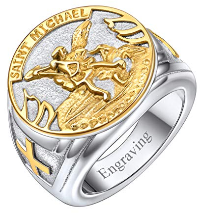 FaithHeart Herren Bandring Siegelring, Personalisierter Heiliger Michael Fingerring in 57, Michael Fingerring mit Geschenkebox für Valentinstag Geburtstag
