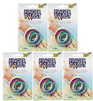 folia 33177 Finger Twist Fadenspiel, in Trendiger Regenbogen-Optik, ca. 160 cm lang, Fingerspiel für Jungen und Mädchen ab 5 Jahre, ideal als kleines Geschenk, Mitgebsel und für den Schulhof (5)