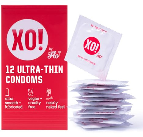 XO! Ultra-Thin Condoms - Pack of 12 | Natural Feel Lubricated Latex Condoms, Smooth & Unscented, Eco-friendly & Extra-Safe
