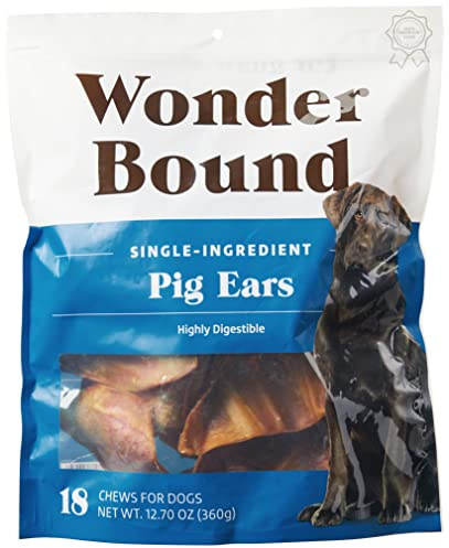 Amazon Brand - Wonder Bound Whole Pig Ears, Single Ingredient, Highly Digestible, Dog Treats for Puppy and Large/Medium Dogs, Pork, 18 count, 12.7 ounce (Pack of 1)