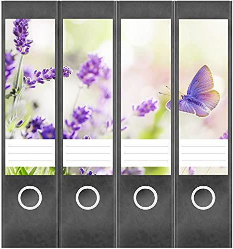 Etiketten für Ordner | Lavendel | 4 breite Aufkleber für Ordnerrücken | Selbstklebende Design Ordneretiketten Rückenschilder