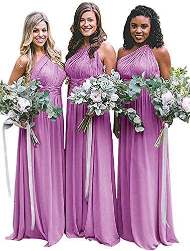 N/ C Una spalla ha increspato la damigella d'onore vestito da promenade formale senza schienale lungo del partito per le donne, Lilla, 42