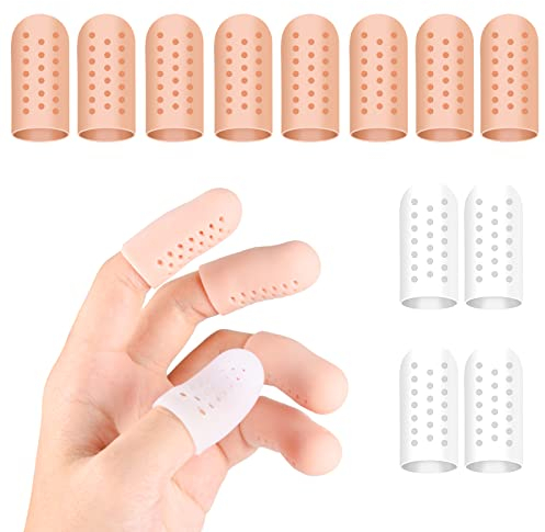 RosewineC 12pcs Gel Finger Cots Silicone Finger Protectors, Breathable Finger Sleeves Finger Bandages, Finger Covers with Hole for Hand Eczema, Finger Cracking, 2 Colors