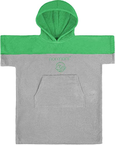 normani Kinder Badeponcho - Strandponcho aus Bio-Baumwolle - Handtuch-Poncho mit Kapuze für Jungen und Mädchen von 0-13 Jahren - Bademantel aus schadstofffreiem Material Farbe Grün Größe 10-13 Jahre