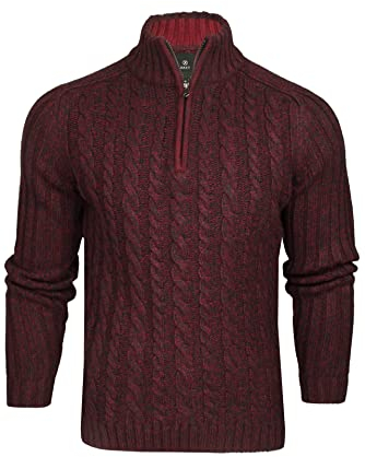 Xact Men's 1/4 Zip Funnel Neck Cable Jumper, Mid Weight, 2 Colour Twist (Navy/Burgundy Twist) L