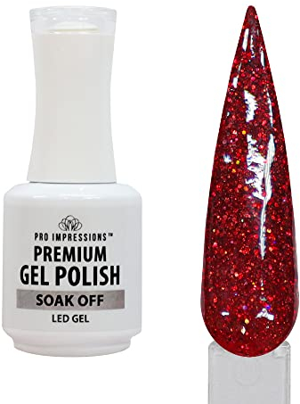 Pro Impressions - Premium Gel Polish - Ruby Shoes (Red Glitter, Nail Art, UV/LED)