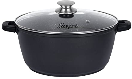CosyChef Leia 32 cm - Casserole avec couvercle en verre et revêtement antiadhésif - Convient à tous les types de cuisinières, y compris à induction - Sans PFOA