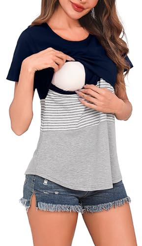 Bresdk Stillshirt Stilltop Kurzarm Umstandstop Schwangere Tunika zum Stillen Nursing T-Shirt Stillzeit