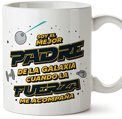 MUGFFINS Tazas para PADRE/PAPÁ - En Español - Mejor Familia Galaxia cuando Fuerza Acompaña - 11 oz / 330 ml - Regalo original y divertido
