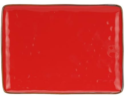 Rose & Tulipani, Vassoio Rettangolare di Color Corallo con Bordo Dorato in Ceramica Decorata, Linea Concerto, 36x26,6 cm