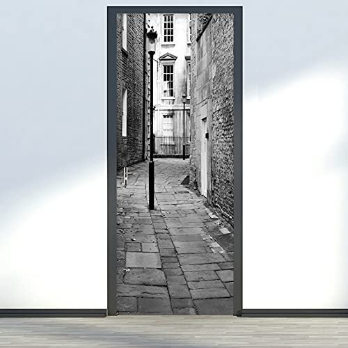 Türaufkleber selbstklebendes Türbild Schwarz-weiße Straße Fototapete Türfolie Poster Tapete Pvc Wasserdicht Abnehmbare Wandbilder Für Schlafzimmer Haus Bad Büro B100 x H200cm