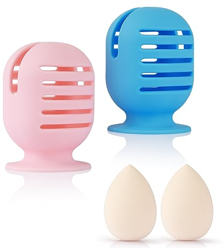 Makeup Sponge Holder 2pcs Double-Sided Breathable Beauty Blender Holders Integrated Makeup Sponge Case Reusable Makeup Blender Container with 2pcs Makeup Sponge for Travel