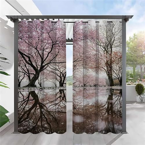 REDLEO Outdoor Vorhang Wetterfest Outdoor Vorhänge mit Ösen Wasserdicht Outdoor Gardinen 2er Set Outdoorvorhänge für Balkon Pavillon Terrasse, 213x213cm (Obere und Untere Ösen)， Kirschbaum