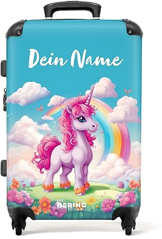 NoBoringSuitcases.com Kinderkoffer Mädchen - Amazon - Einhorn - Farbenfroh - Regenbogen - Koffer Kinder Mädchen - Koffer personalisiert 67x43x25cm - Kinder Koffer Madchen - Kinder Trolley Mädchen