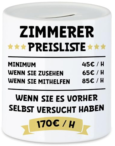 Hey!Print Zimmerer Preisliste Spardose Fenster Türen Treppen Dachstühle Holzhäuser Sage Hammer Arbeit Beruf Job