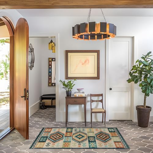 TALETA Küchenläufer waschbar rutschfest, bunter Teppichläufer Flur, Küchenteppich, Vintage Bettvorleger, Teppich Läufer Flur, Küchen, Eingang, Teppich grün, 80 x 150 cm