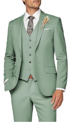 Wangyue Costume 3 pièces pour Homme - Coupe ajustée - Costume d'affaires Formel pour Mariage, Bal de Fin d'année, dîner, Vert Sauge, Taille XL