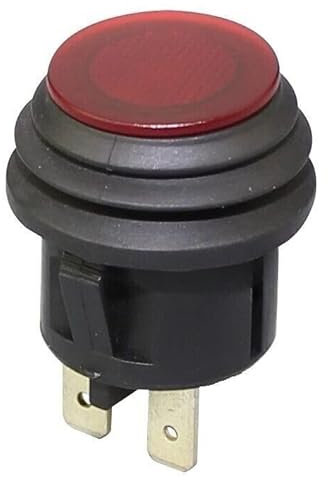 Pulsante a pressione impermeabile, spento/acceso non si blocca, 20 A a 12 V DC, 10 A a 125 V AC, 6 A a 250 V AC, IP65, 2 connettori, pulsante rosso non illuminato, montaggio a scatto con foro da 20