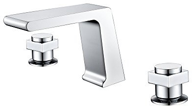 Robinet De Lavabo De Salle De Bains Chromé Avec Eau Chaude Et Froide, Robinet De Lavabo De Salle De Bains Largement Répandu Monté Sur Le Pont En Laiton, Robinet De Lavabo Créatif À Double Poignée Pou