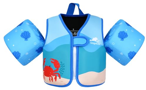Gogokids Kinder Schwimmweste mit Schwimmärmeln, Kleinkinder Schwimmjacke mit Armbändern Jung Mädchen Schwimmhilfe Auftrieb für 2-3 Jahre/15-19 KG für Pool, Schwimmunterricht, Schwim und Wasserpark