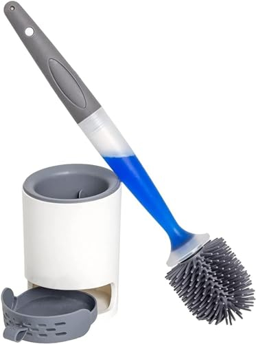 AJIEYMXP escobilla baño con dispensador jabon escobillas de baño Escobilla de Inodoro, dispensador rellenable de Gel Limpiador de Inodoro, Soporte ventilado para Almacenamiento Sanitario