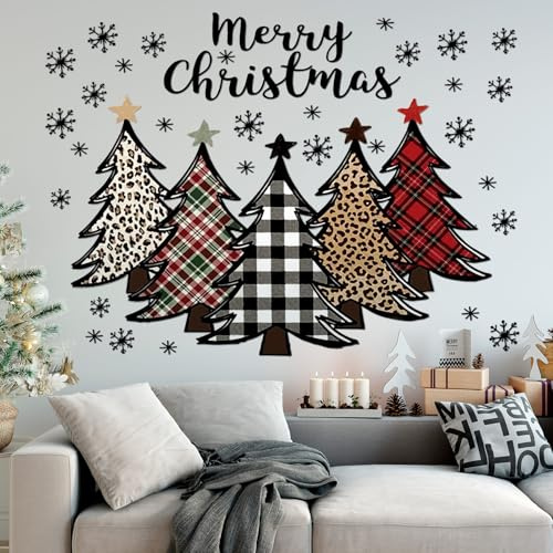 Drydiet 2 calcomanías de pared grandes para árbol de Navidad, calcomanías de pared grandes de árbol de acuarela de Feliz Navidad, despegar y pegar, calcomanías de pared extraíbles de pino de Navidad