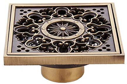 YUCHUANGYE Piletta Doccia A Pavimento Scolapiatti Decorativo con griglia di Scarico for Pavimento Quadrata da 4 Pollici in Ottone Anticato Scarico Doccia A Pavimento
