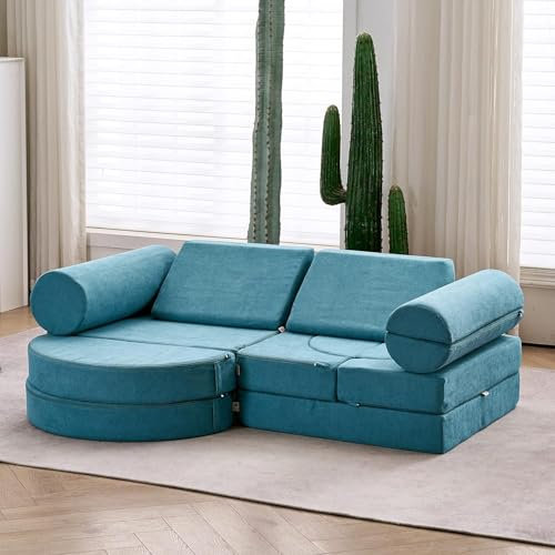 jela Kindercouch,14-Teilige Kids Kindersofa Spielsofa für Kinder, Modulares Kinder Sofa aus Schaumstoff, Kuschelecke im Kinderzimmer,zum Spielen,Kreativsein,Schlafen (Teal)