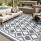 VK·LIVING Outdoor Teppich Wetterfest 150X240cm Kunststoff Stroh Reversible Garten Outdoorteppich Langlebig & UV Beständig Moderne Leichte Outdoor Matte für Balkon Terrassen Camping Hof RV Grau&Weiß