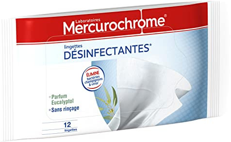MERCUROCHROME - Lingettes Désinfectantes - Eliminent Bactéries Champignons/Virus - Etui Fraicheur - 12 Lingettes (Lot de 6)