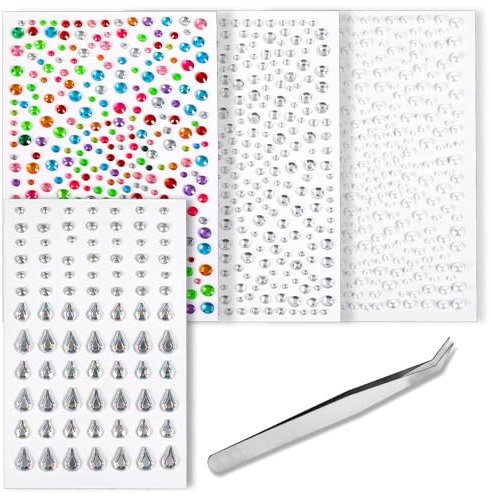 Nogeqi 4 Blätter Glitzersteine Selbstklebend Gesicht, Strasssteine Selbstklebende Glitzersteine, Glitzer Steine Aufkleben Rhinestones Face für Körper Nägel Make Up Karneval Party Hochzeit Weihnachten