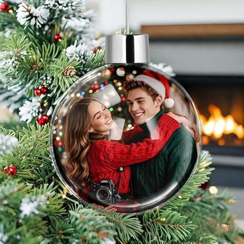 HOBULL Personalisierte Weihnachtskugeln,Weihnachtskugel Mit Foto,Weihnachtsbaumschmuck Personalisiert,Personalisierter Weihnachtsschmuck Doppelseitiger Druck,Transparentes Acryl