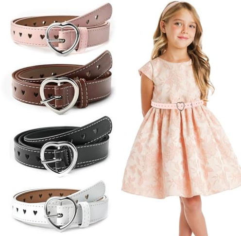 UESDU 4 Stück Kindergürtel Mädchen, Verstellbare Gürtel Kinder PU Elastischer Gürtel Herz Schnalle Taillengürtel Stretchgürtel für Kleider Jeans Hose Uniform