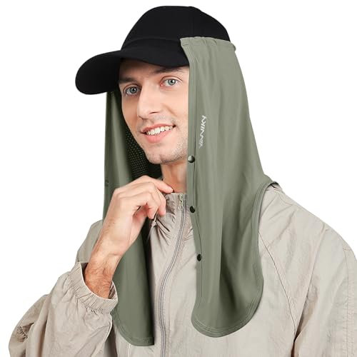 YANIKY Verstellbare UV Sonnenhut Nackenschutz Halstuch, 2-in-1 Sonnenschutz Atmungsaktiv UV-Schutz Halsklappe als Zubehör für Basecap, ideal für sommerliche Outdoor-Aktivitäten (Military Green)