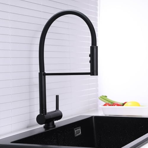 Grifo Cocina Extraible Grifo Cocina Abatible Bajo Ventana Negro Grifo de Cocina Abatible y Extraible Fregadero con 2 Rociadores