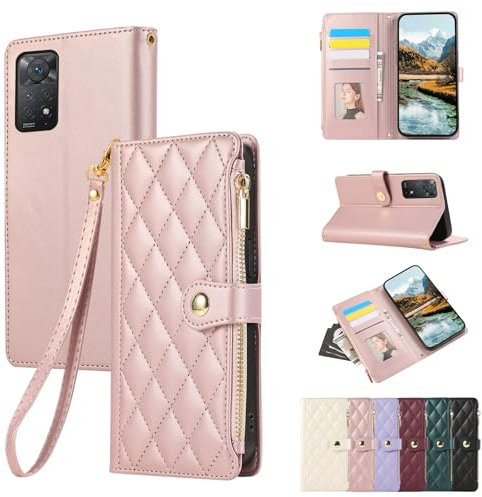 Vaitasy Coque pour Xiaomi Redmi Note 11 Pro 5G Flip Cuir PU Fermeture éclair Étui de Protection pour Redmi Note 11 Pro 5G Housse avec Magnétique Fonction Stand Or Rose