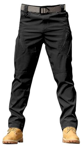 HOOUDO Homegoods Online Store Men Trousers Straight Leg Classic-Fit Dress Pants Stretch Military Workwear Bottom Elastic Waistband Baggy Cargo Trousers Business Home Climbing Joggers Black