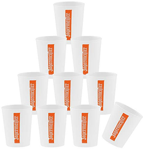 Jägermeister 10 Stück Originale weiße Probier-Becher Mehrweg-Becher maximal 0,04 l Shot-Becher Cup Cup's Plastik Kunststoff Shot-Gläser Shot-Glas 10er Set