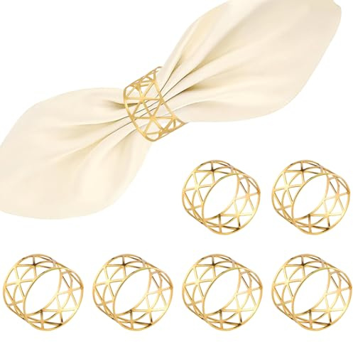 6 Stück Serviettenringe Gold, Elegante Serviettenringe für Hochzeiten, Hochwertige Servietten Gold aus Metall, Klassische Servietten Ringe, Perfekte Tischdekoration für Festlichkeiten
