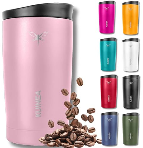 KUINEA Kaffeebecher To Go 350ml [100% auslaufsicher] Edelstahl Thermobecher Kaffee, bis 6h warm, Coffee To Go Becher mit hygienischem Spezial-Verschluss, Travel Mug für Kaffee & Tee, BPA-frei, rosa